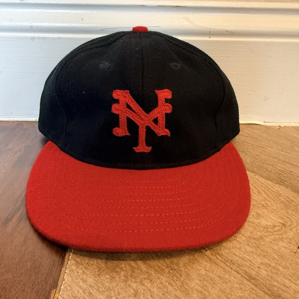 Ebbets Field Flannels Vintage Authentic NY Cap Black Red Wool Hat 7 1/8 USA